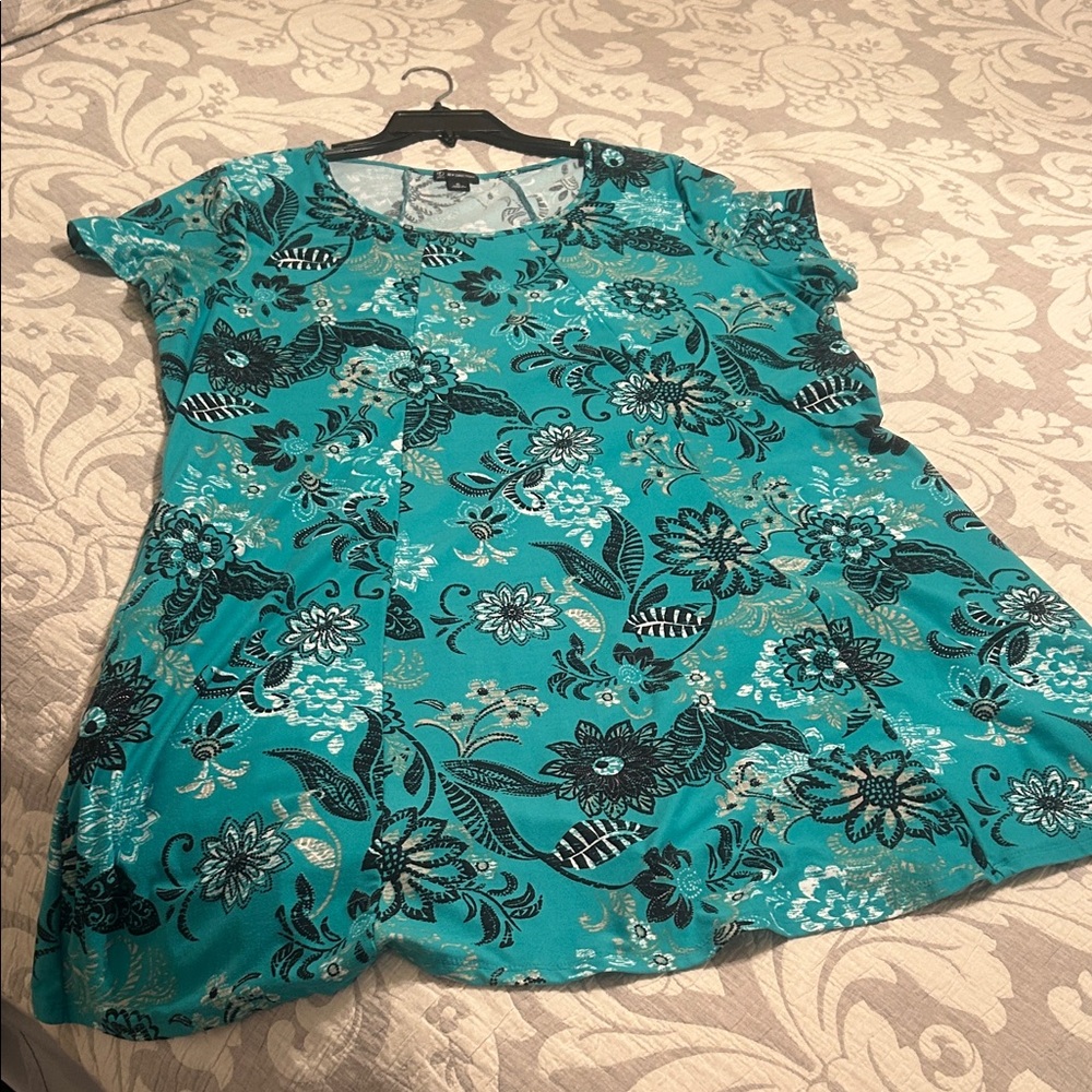 New Directions Teal and Black Floral Tunic